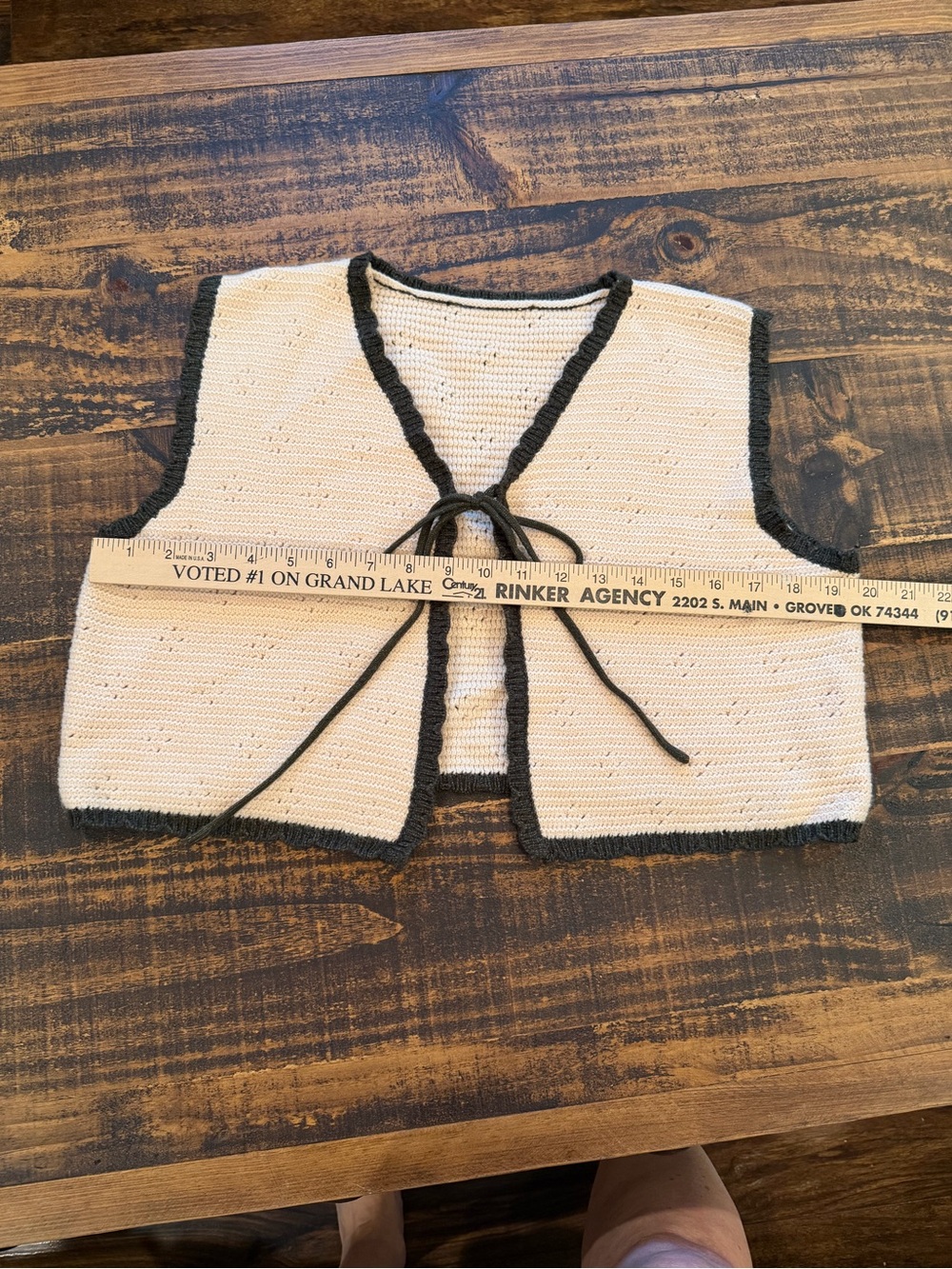 Women's Cream Crochet Tie-Front Sweater Vest with Black Trim - Picture 2 of 6